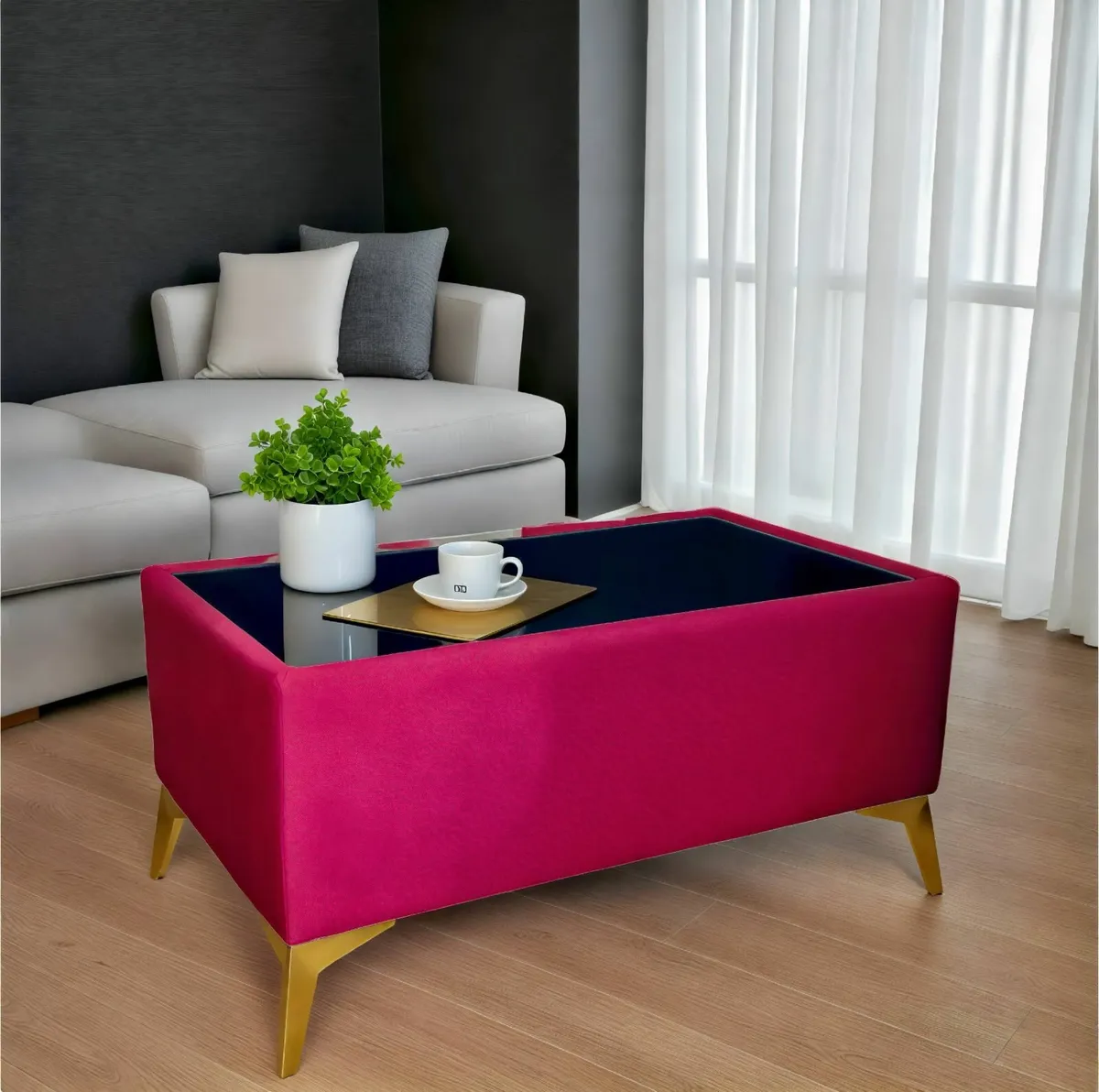 velvet coffee table with glass - Image 2