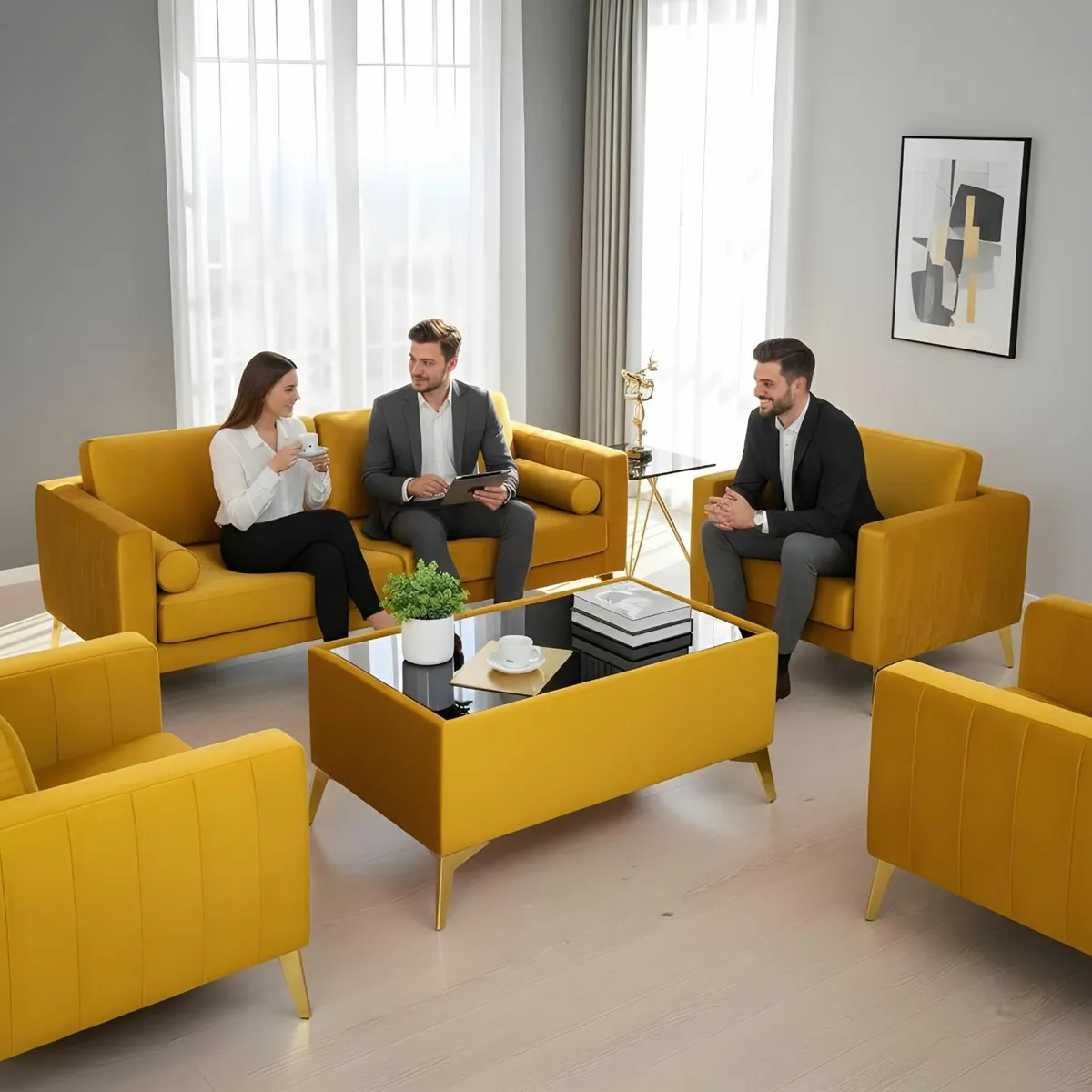 Velvet coffee table with glass top - Image 4