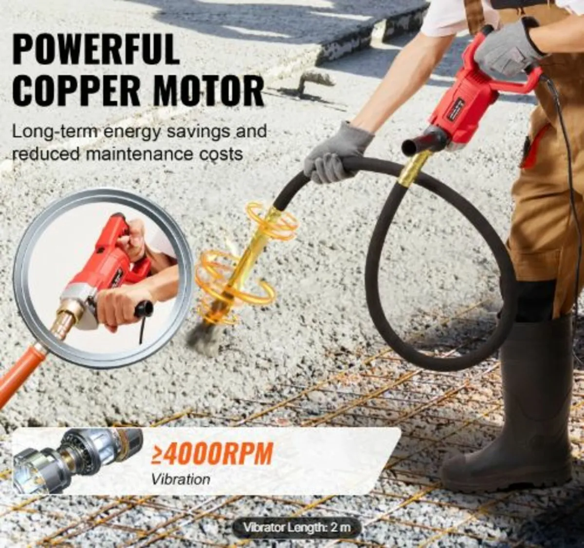 Handheld Concrete Vibrator,960W Electric Vibrator - Image 2