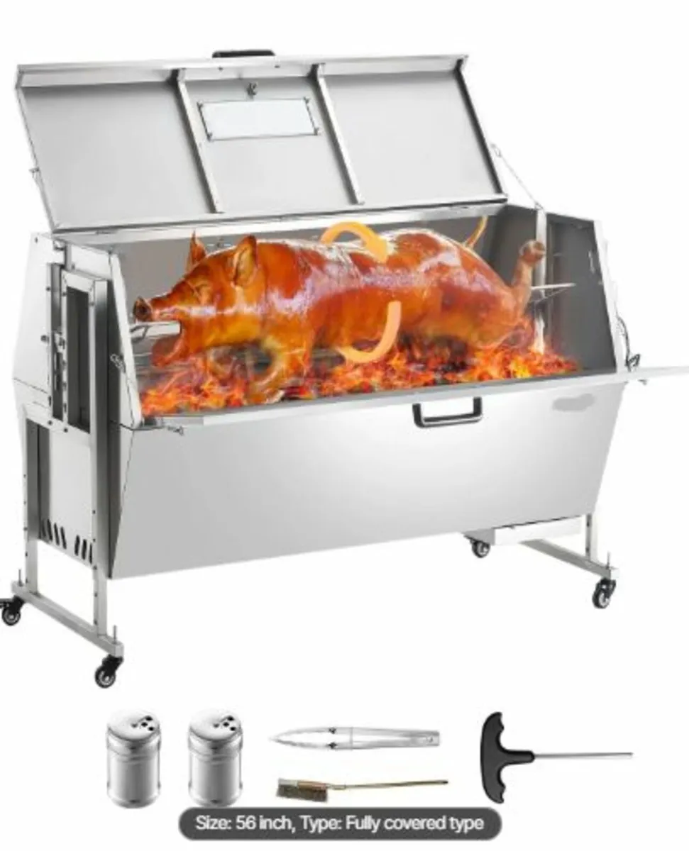 60W Rotisserie Grill with Hooded Cover,56Inch Pig - Image 1