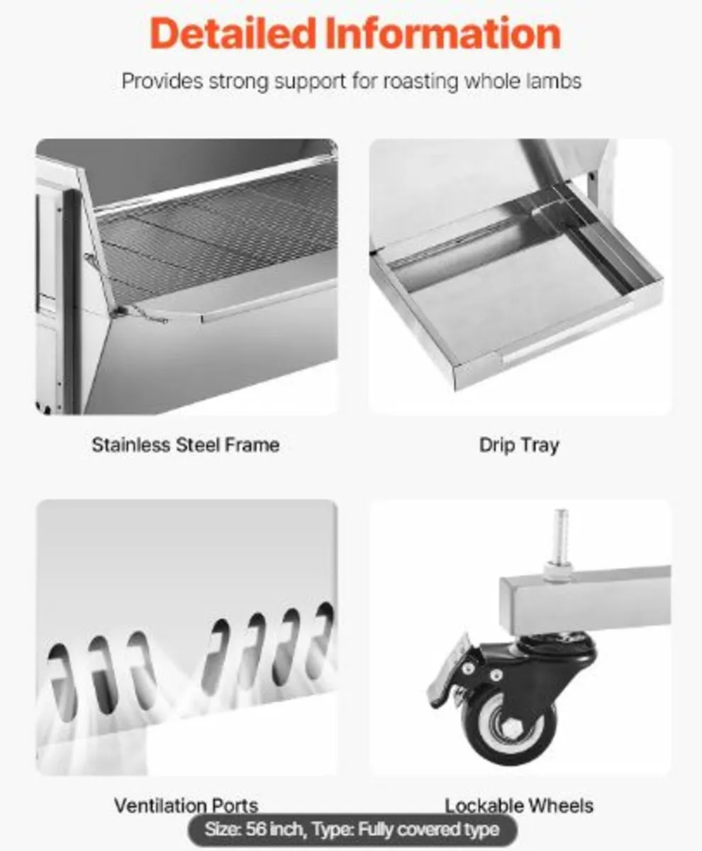 60W Rotisserie Grill with Hooded Cover,56Inch Pig - Image 4