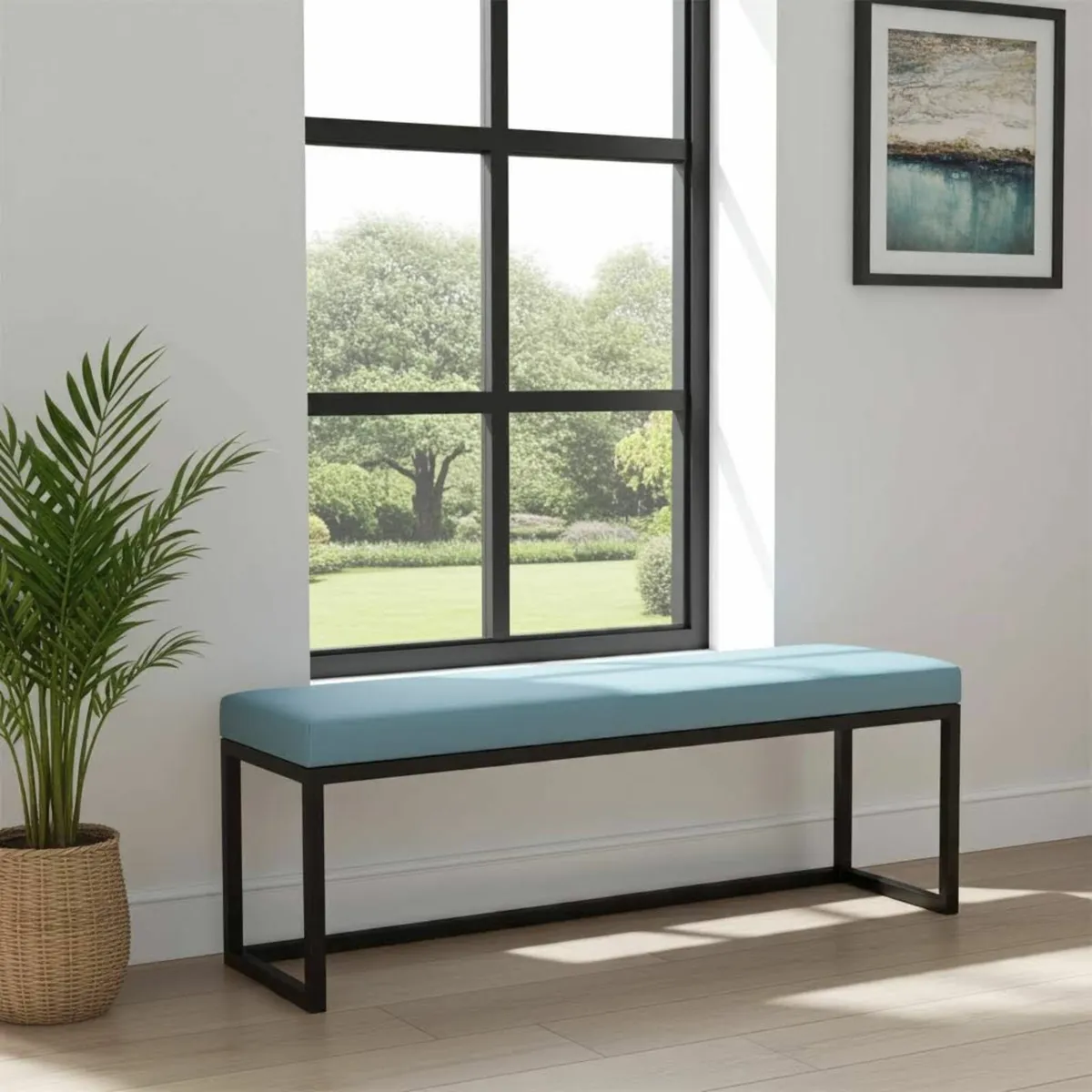 Industrial Bench Solid Bench 160 – Blue Eco-Leathe - Image 1