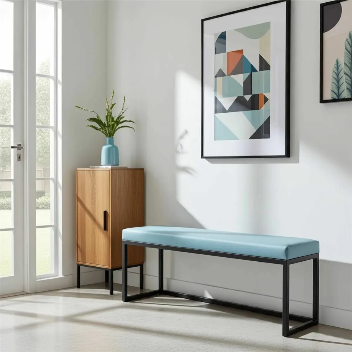 Industrial Bench Solid Bench 160 – Blue Eco-Leathe - Image 2