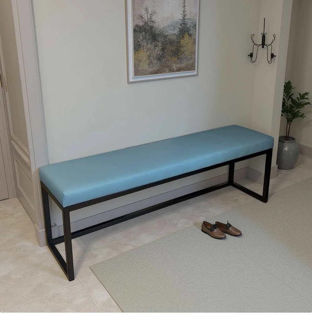 Industrial Bench Solid Bench 160 – Blue Eco-Leathe - Image 3