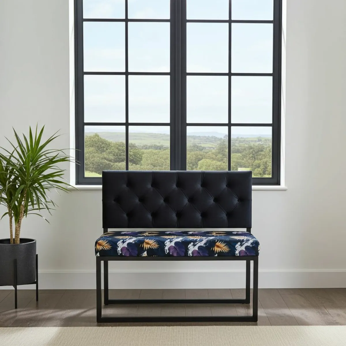 Modern Loft Metal-Framed Bench Black Backrest - Image 3