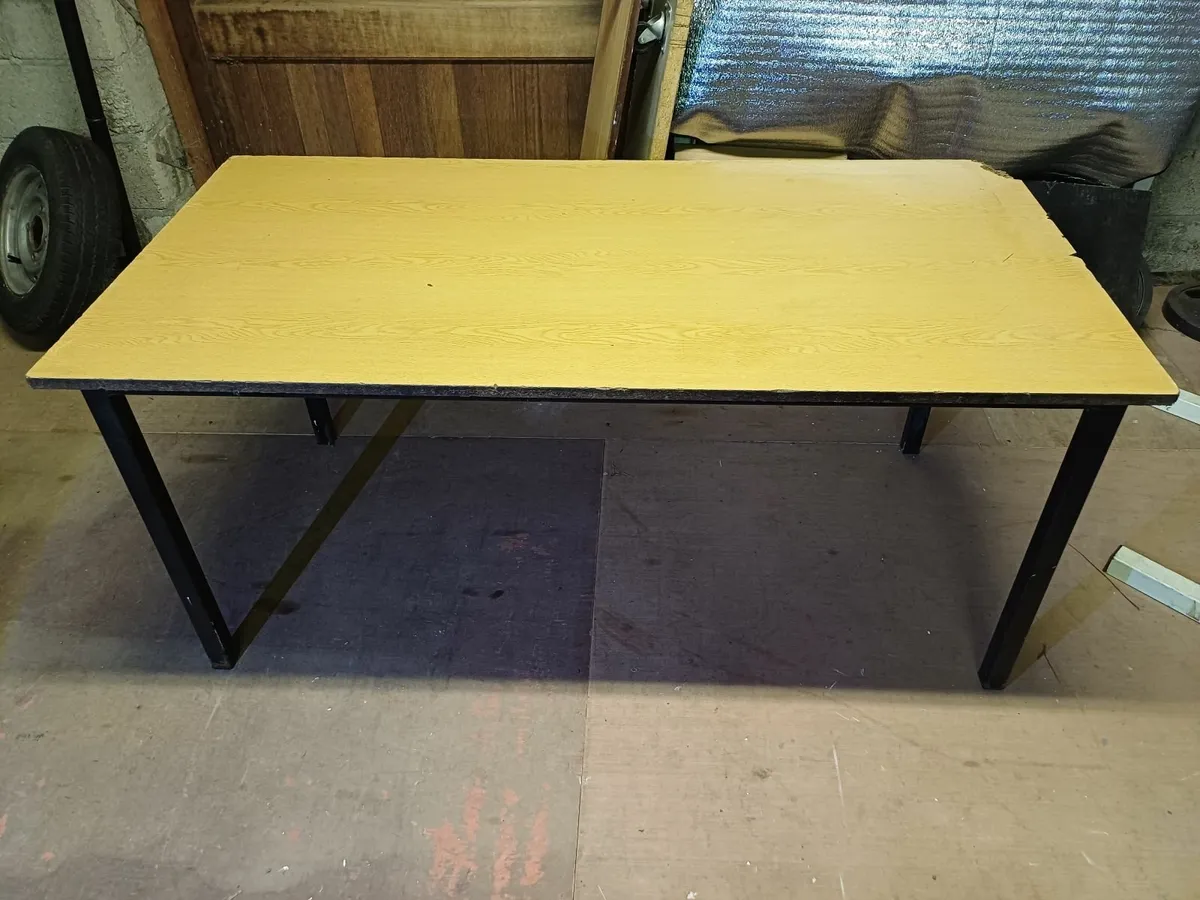 Steel Framed Oak Top Table - Image 1