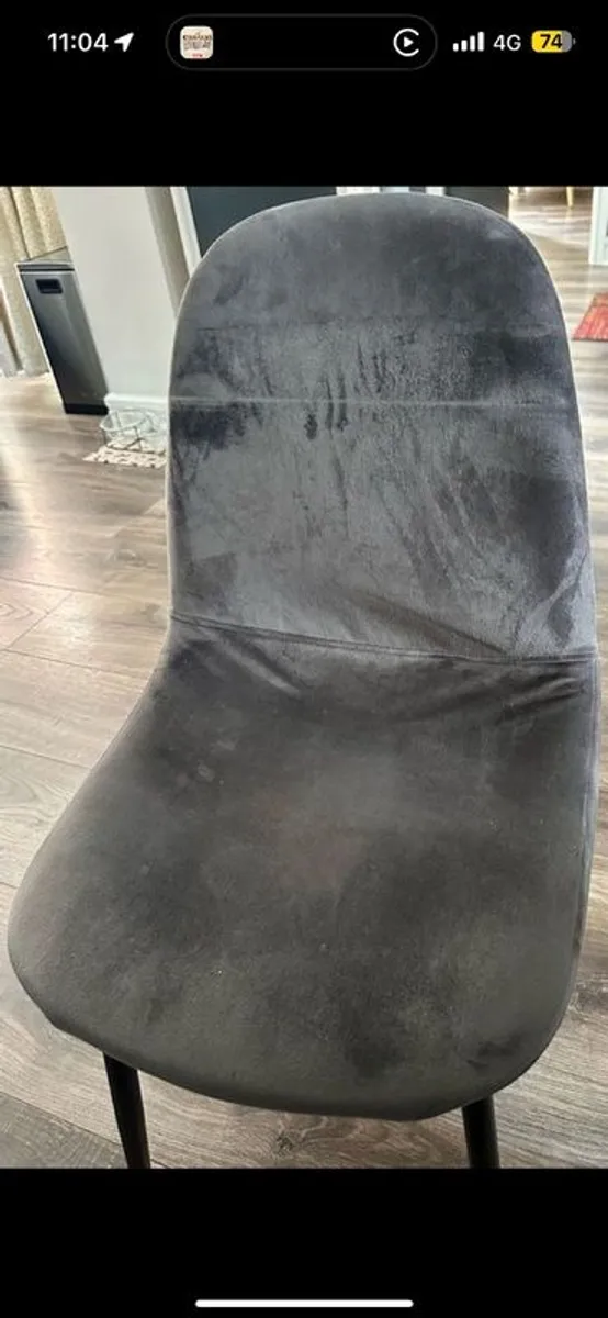 4 Grey velvet dining chairs