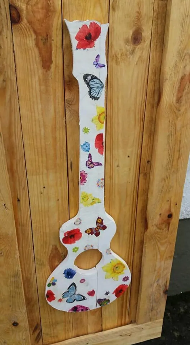 Rustic Hippy wood cut guitar woodart - Image 1
