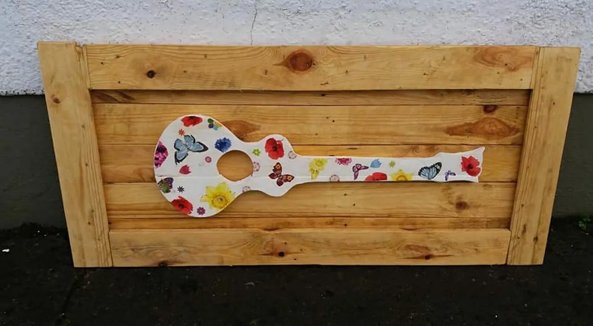 Rustic Hippy wood cut guitar woodart - Image 2