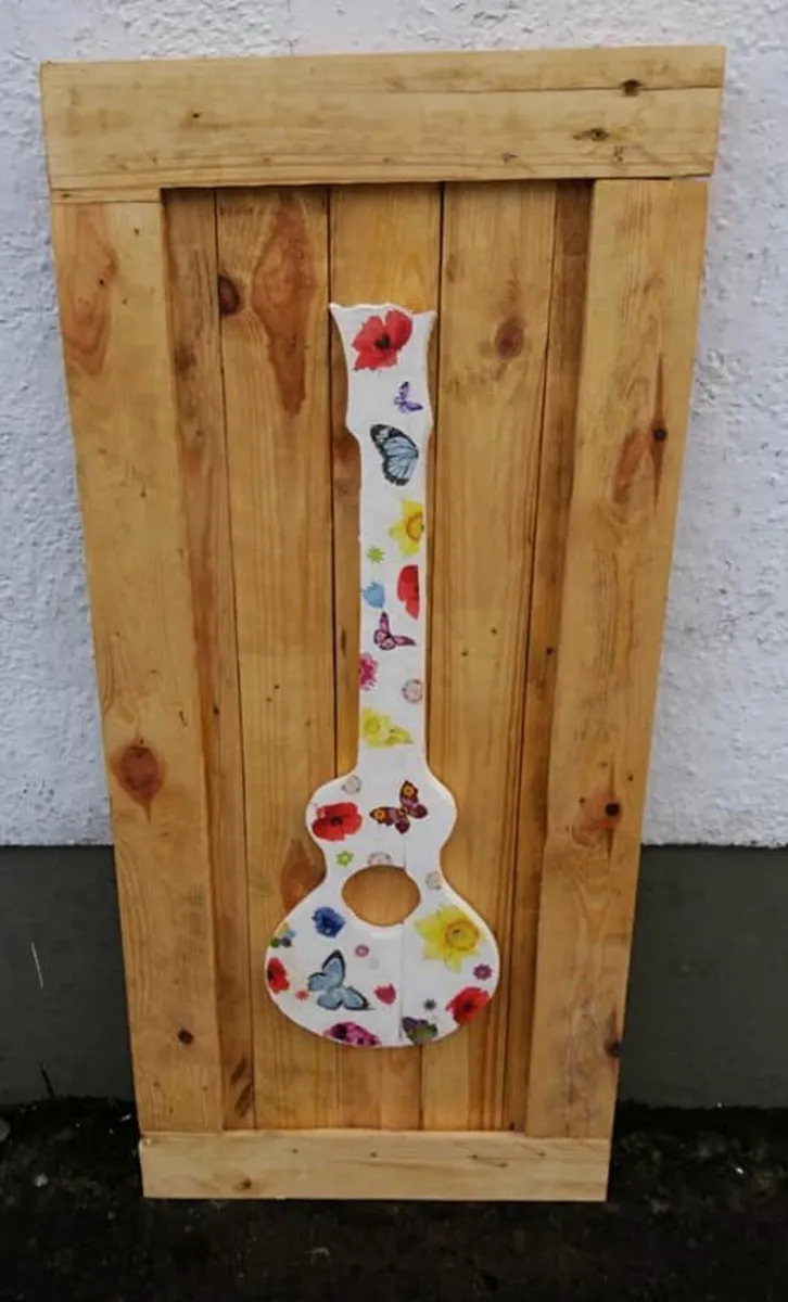Rustic Hippy wood cut guitar woodart - Image 4