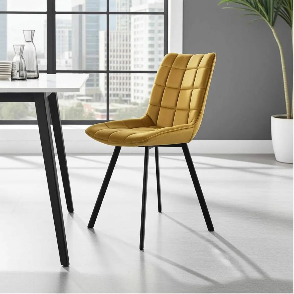 Velvet Dining Chair with Quilted Seat - Image 3