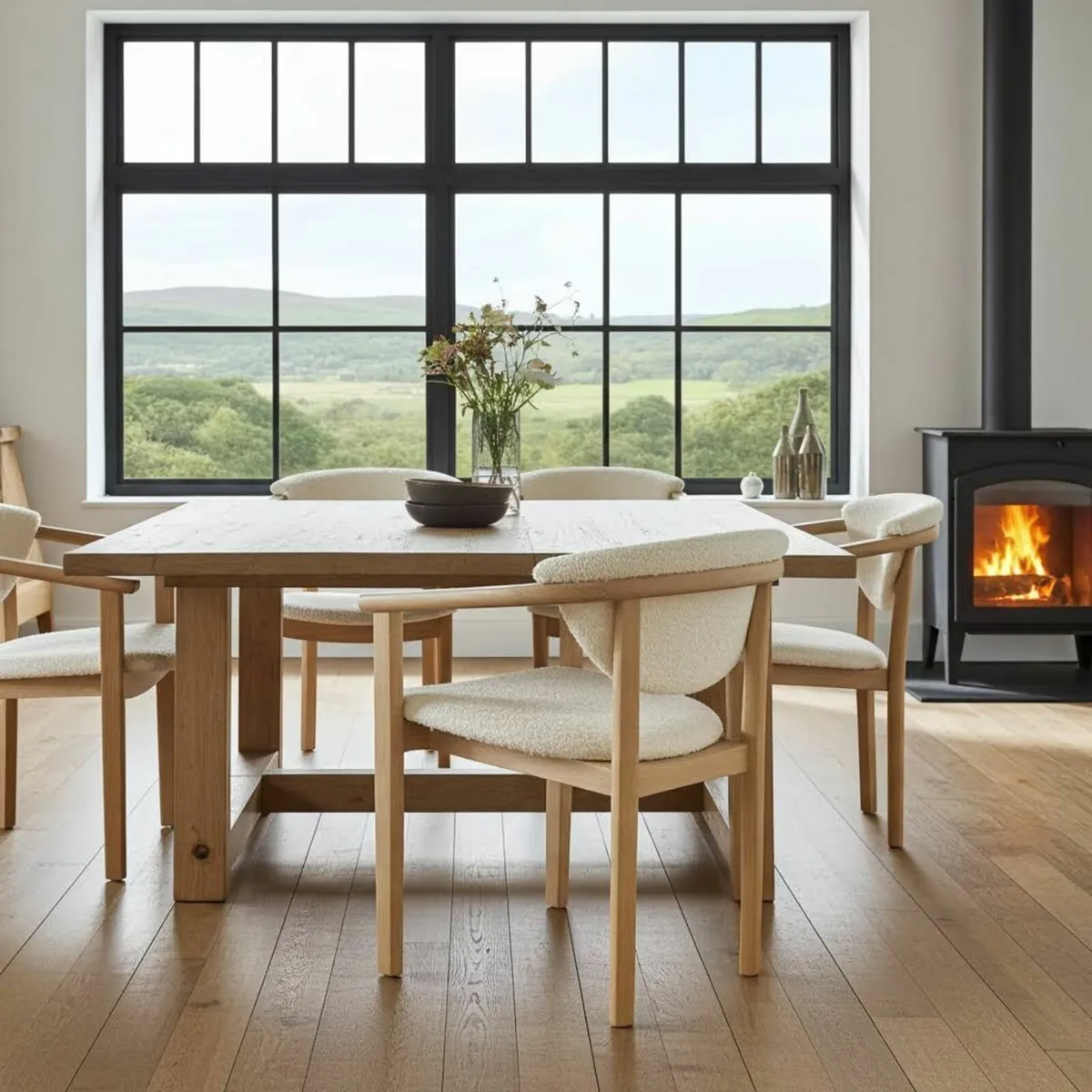 Beech Wood Upholstered Armchair Boucle Seat - Image 1