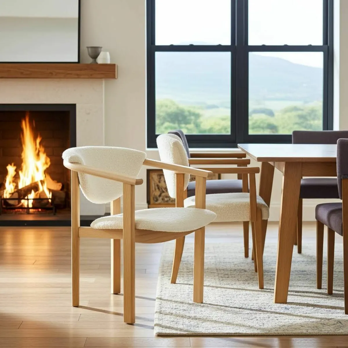 Beech Wood Upholstered Armchair Boucle Seat - Image 2