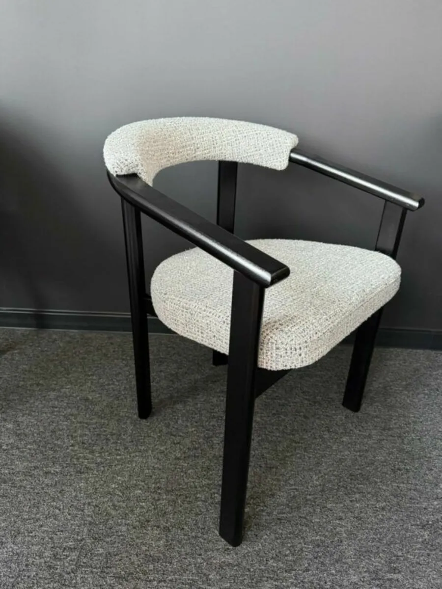 Curved Bouclé Armchair with Black Beech Frame - Image 1