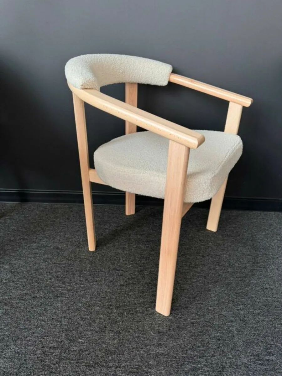 Curved Bouclé Armchair with Black Beech Frame - Image 2