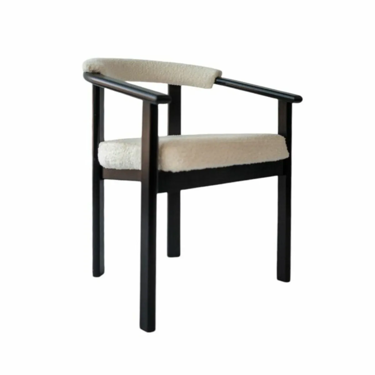 Curved Bouclé Armchair with Black Beech Frame - Image 3