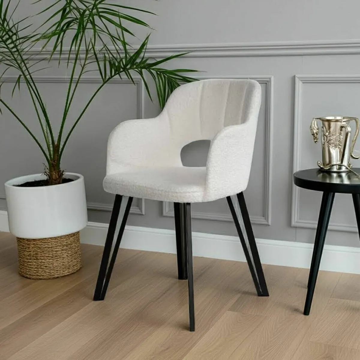 Luna Modern Bouclé Armchair with Cut-Out Backrest - Image 1