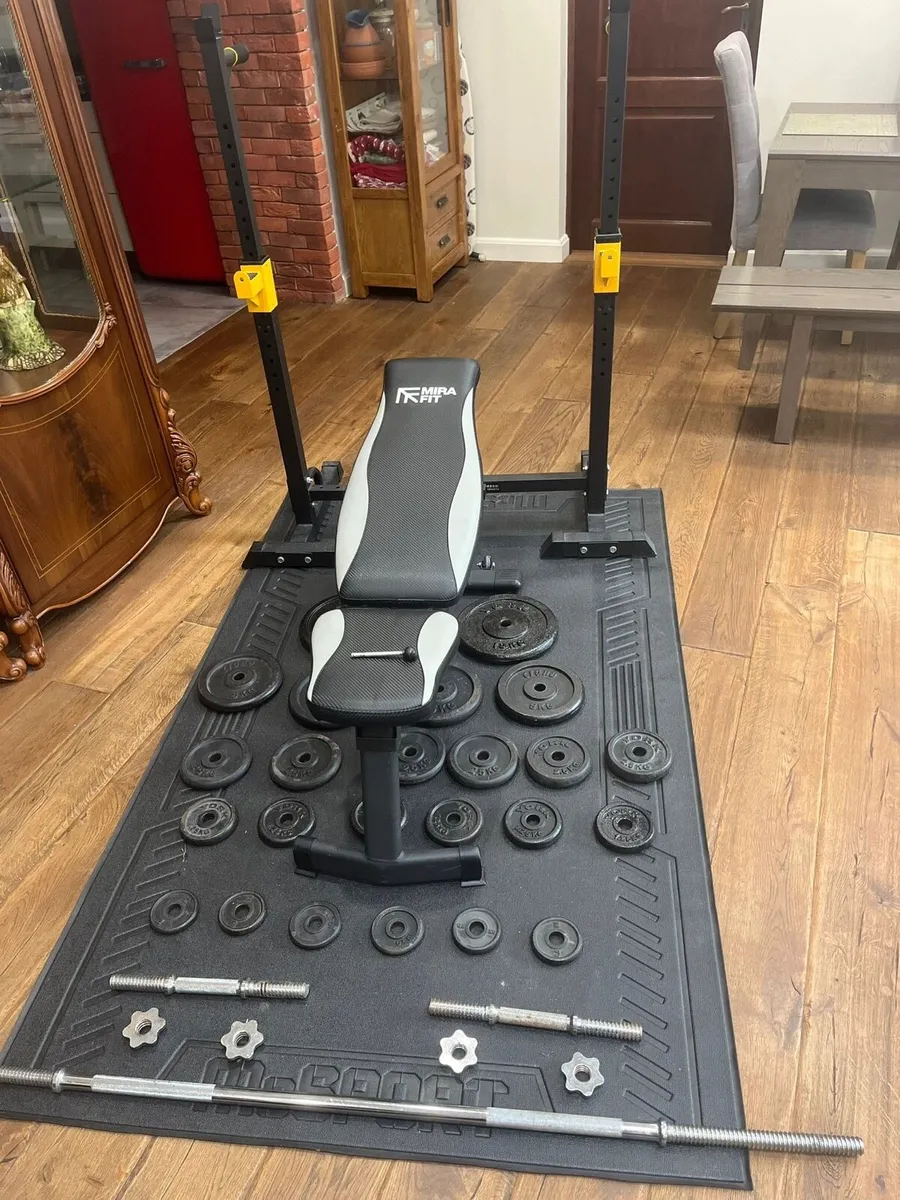 Rack bench barbell dumbbells and weights - Image 1