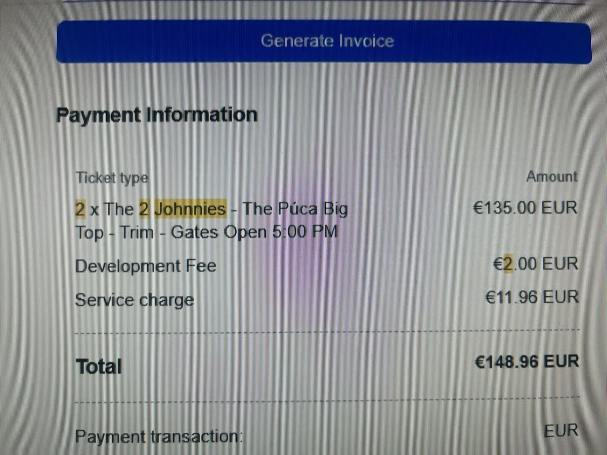 2 johnnies 2 x tickets -(50 each (€100) 31st Nov -