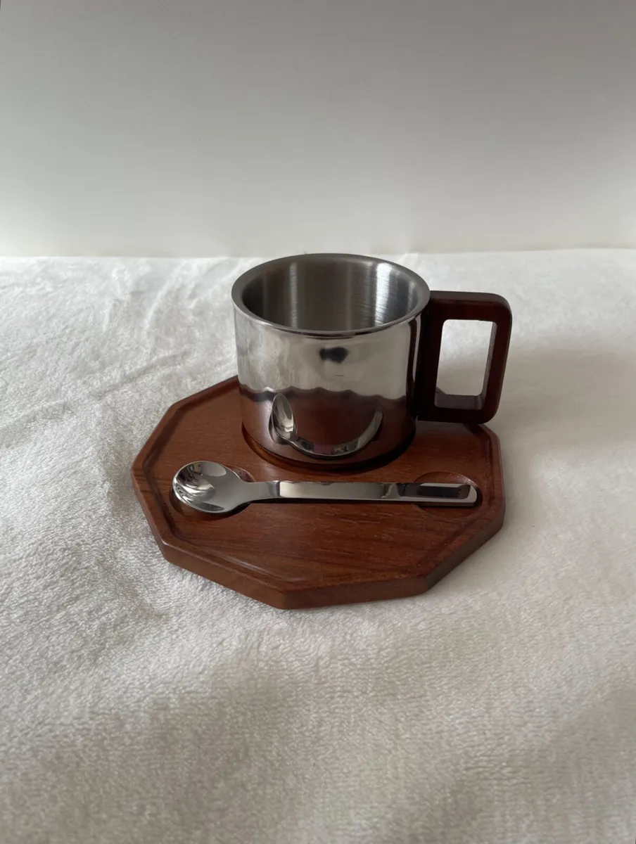 Zara home- Steel mug and acacia wood saucer - Image 1