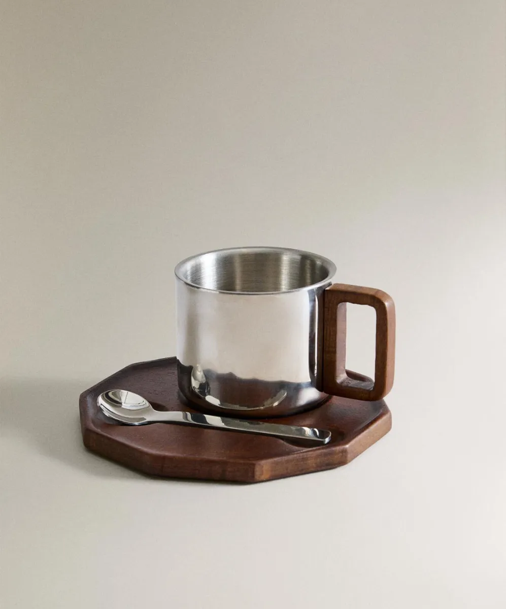 Zara home- Steel mug and acacia wood saucer - Image 3
