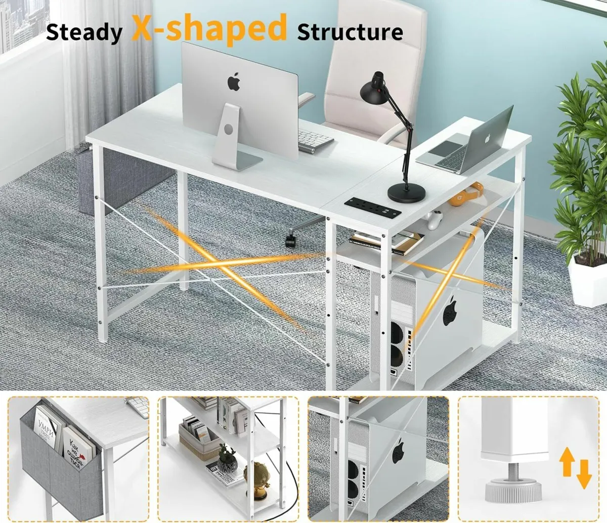 L Shaped Computer Desk with Power Outlet 118CM - Image 3