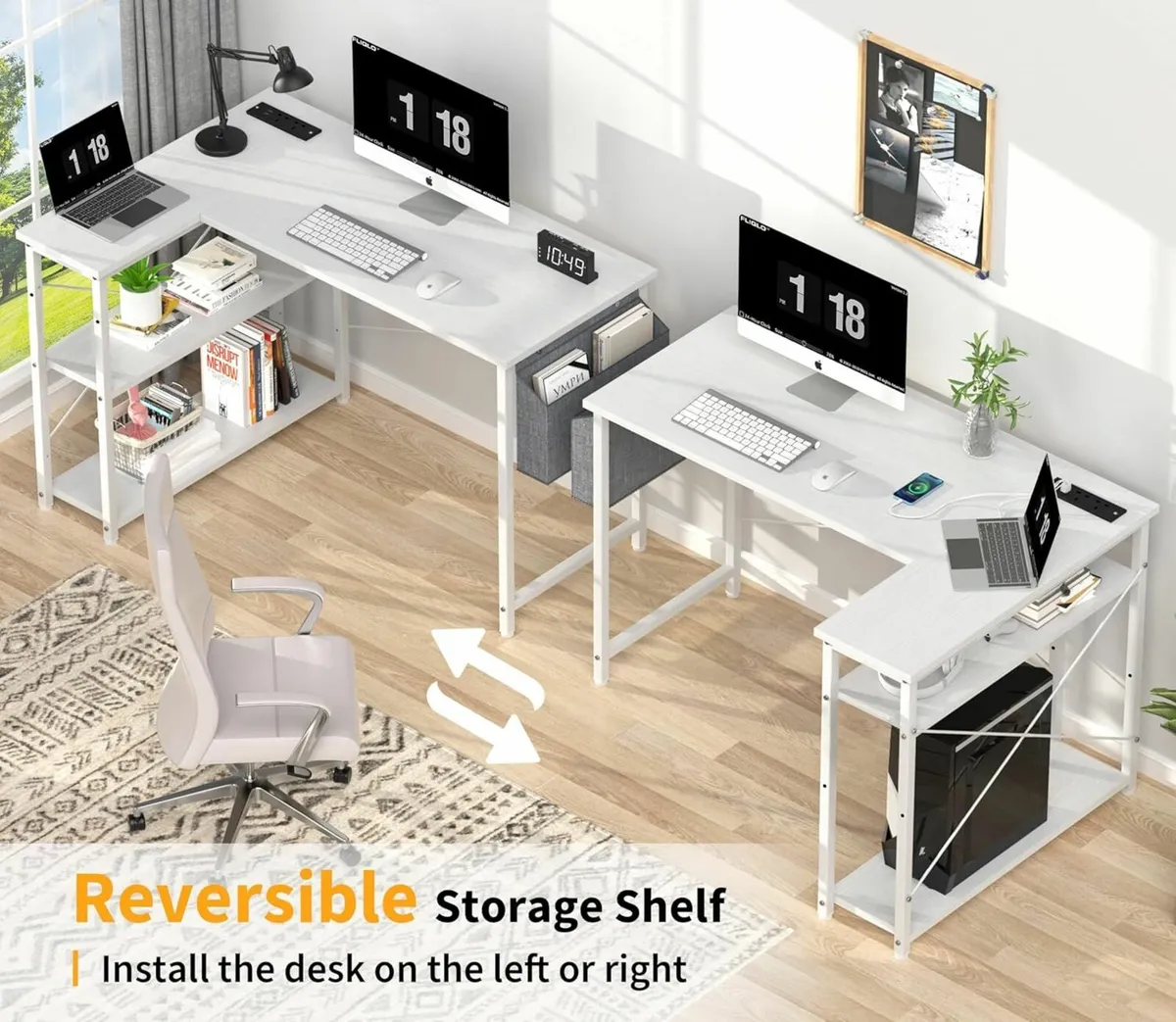 L Shaped Computer Desk with Power Outlet 118CM - Image 4