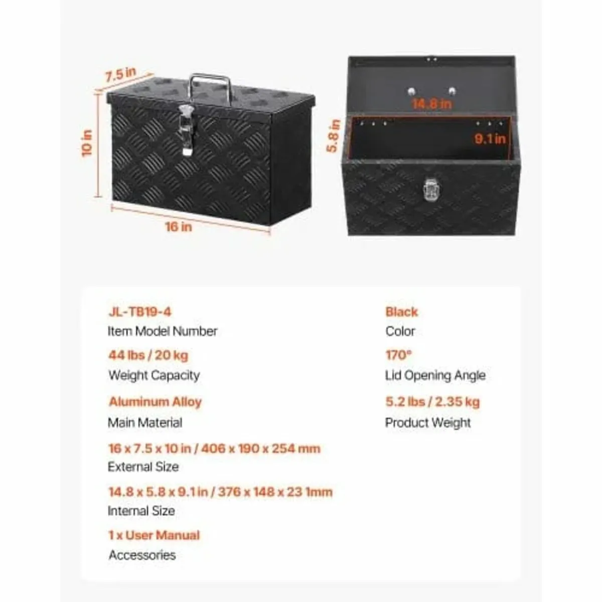 Heavy Duty Aluminum Truck Bed Tool Box, Stripes Pl - Image 4