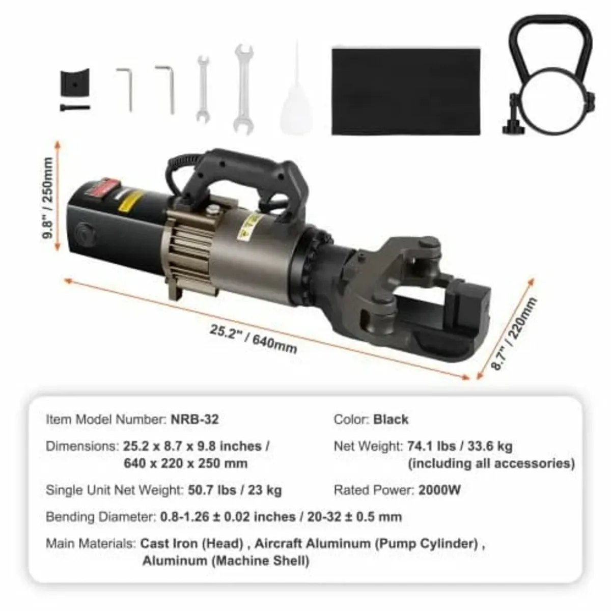 Electric Hydraulic Rebar Bender, 2000W Portable Re - Image 3