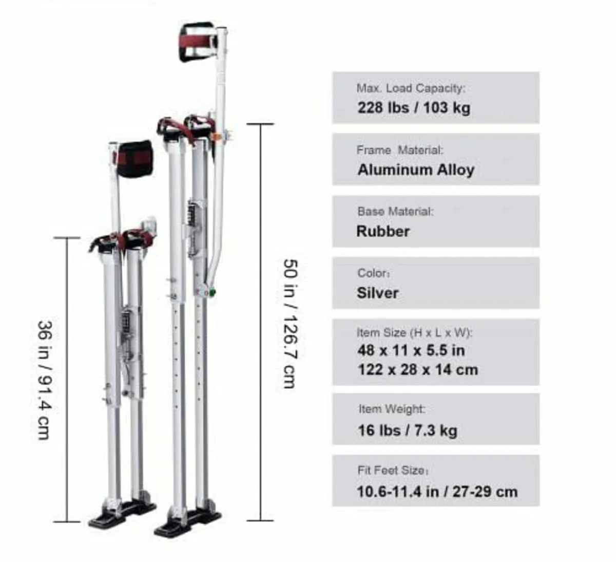 Drywall Stilts, 91.4 cm-127 cm Adjustable Aluminum - Image 2