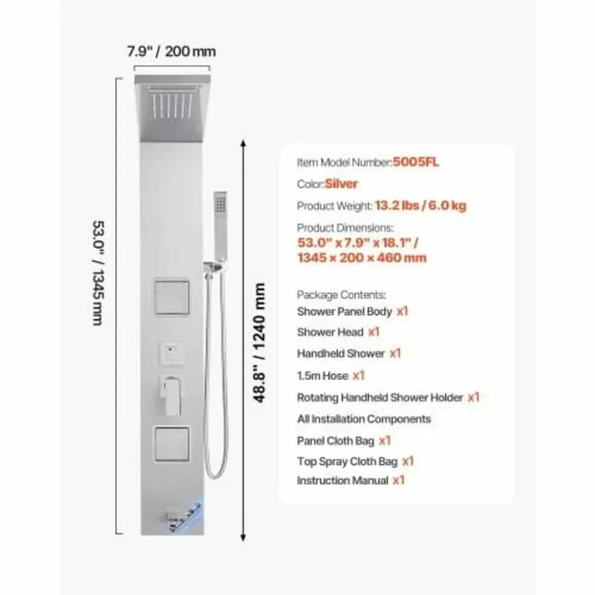 Tower System with Rainfall Waterfall Shower Head, - Image 2