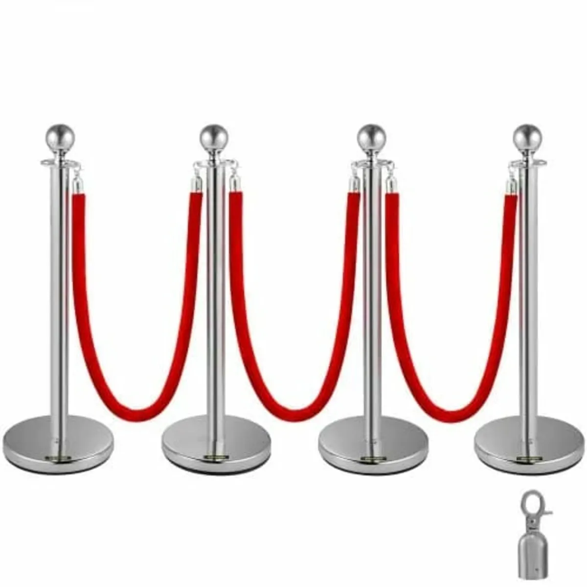 4 Pack Retractable Silver Round Top Stanchion Post - Image 1