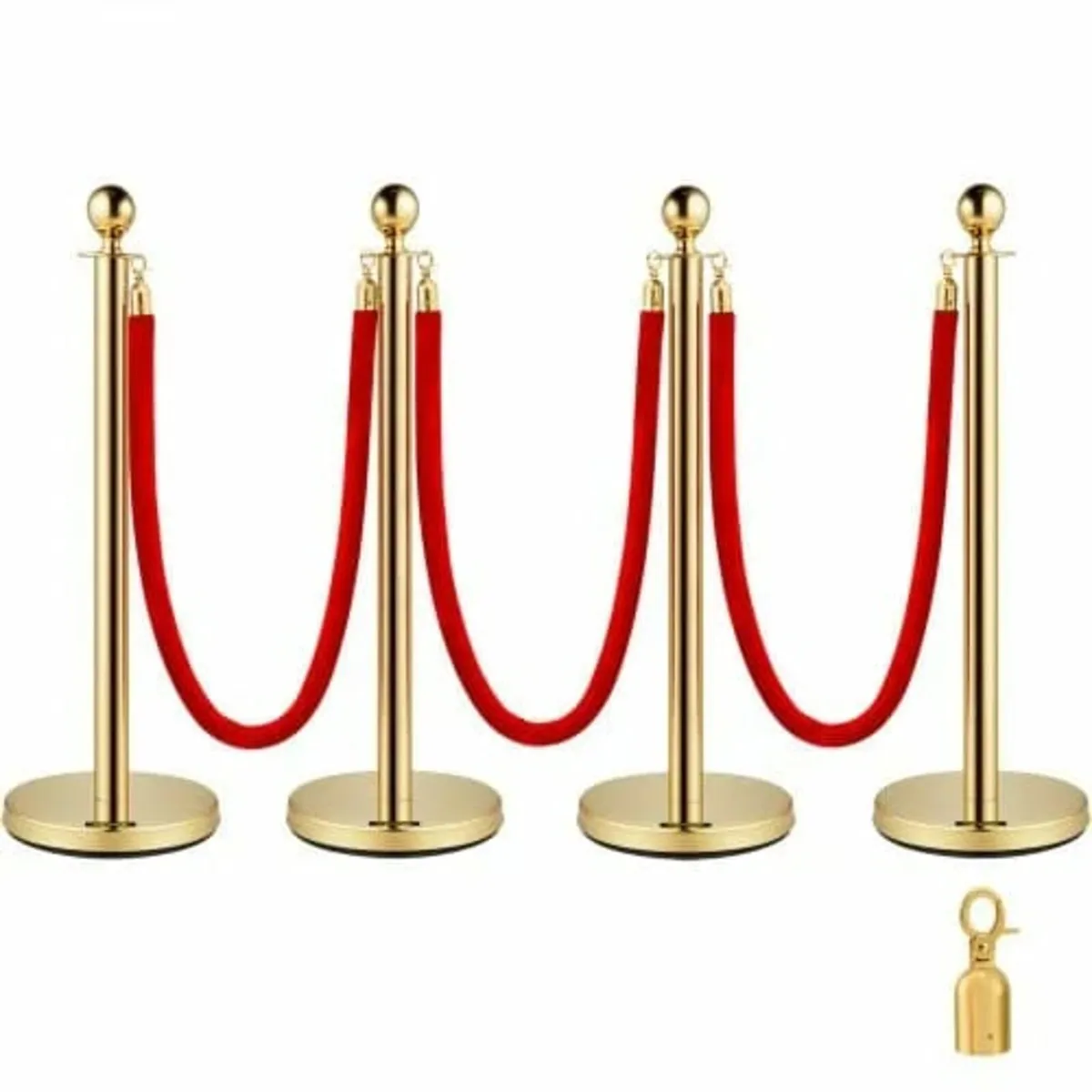 Set of 2 Gold Round Top Queue Control Barrier Post - Image 1