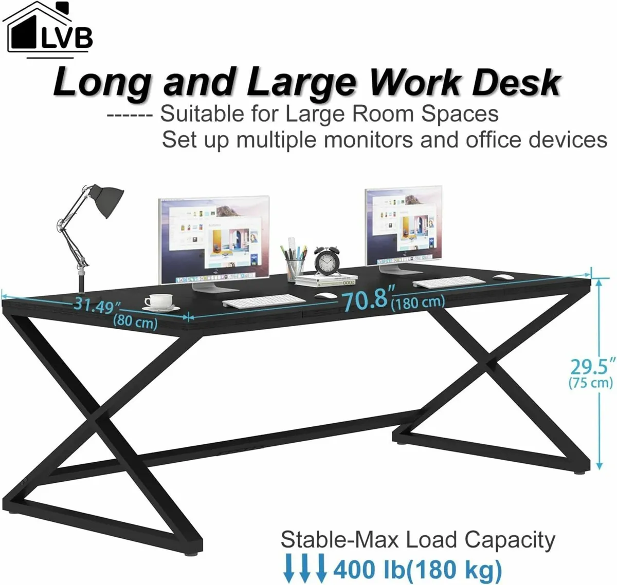 180cm Large Black Desk Computer Table Office - Image 2