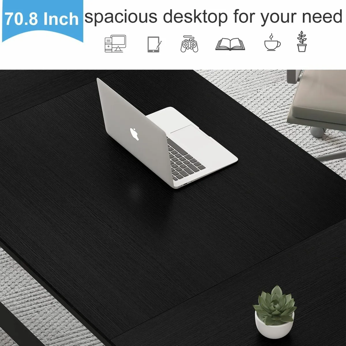 180cm Large Black Desk Computer Table Office - Image 4