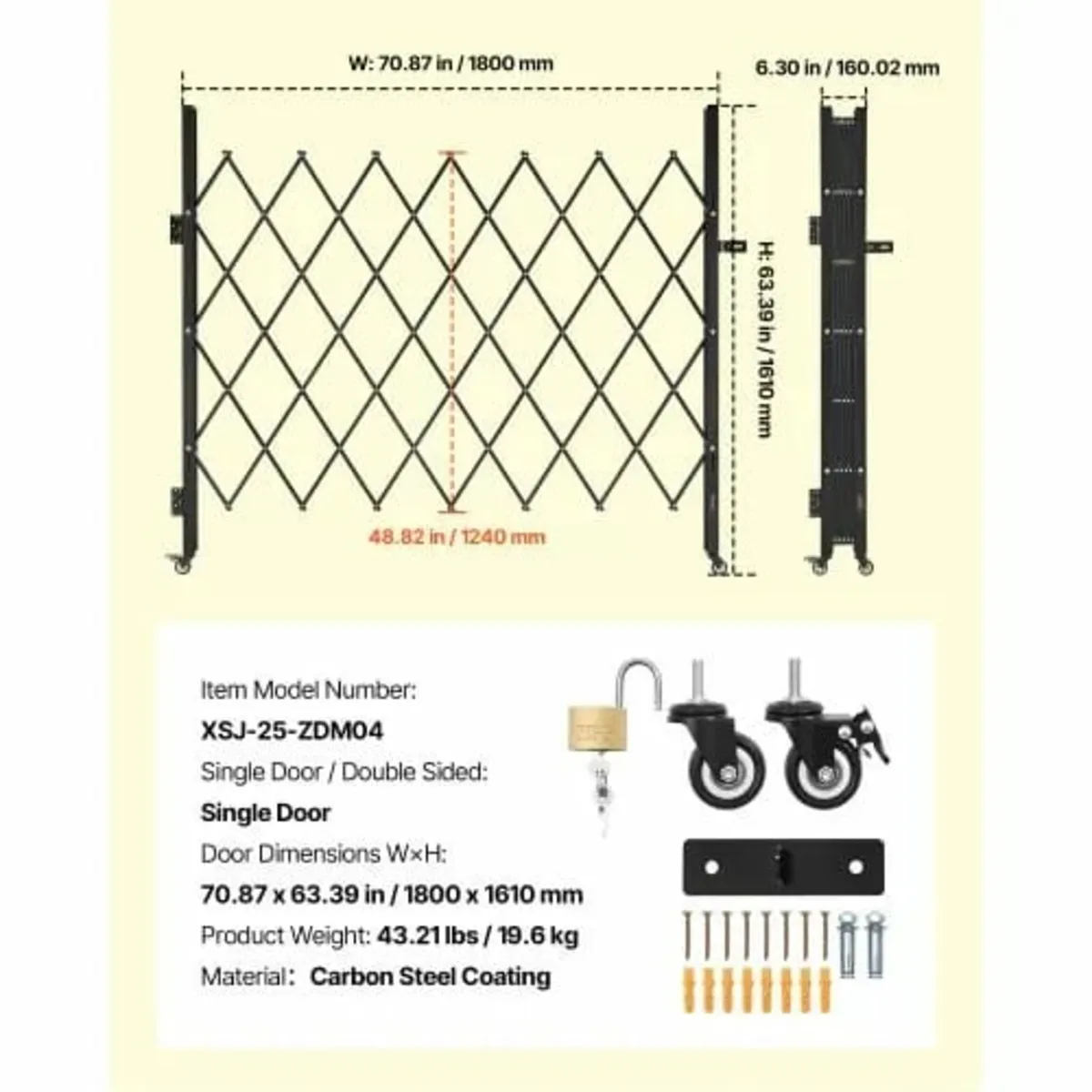 Single Folding Security Gate, Lockable Scissor Gat - Image 3