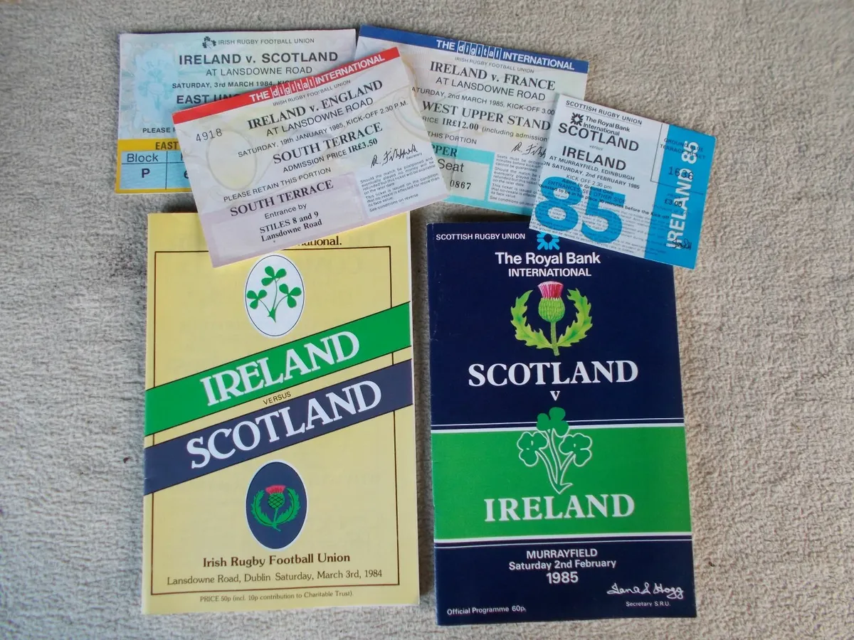 Two Ireland Rugby Programmes & Four Tickets - Image 1