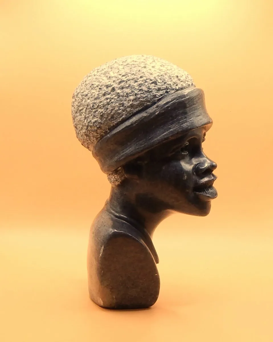 Small Carved African Soapstone Bust of Female - Image 4