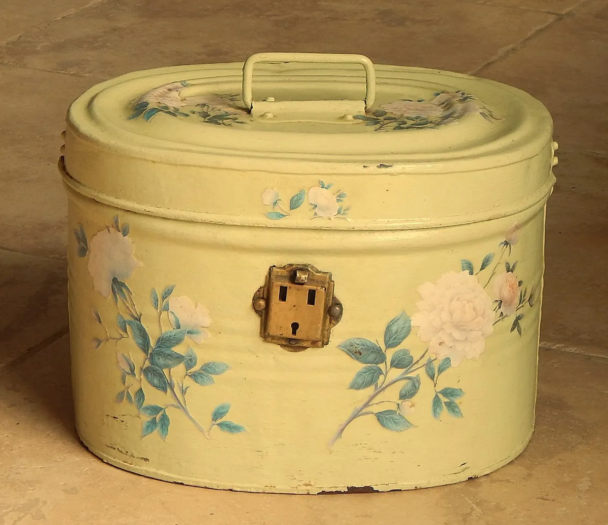 Vintage Hand Painted Metal Storage Bin - Image 1