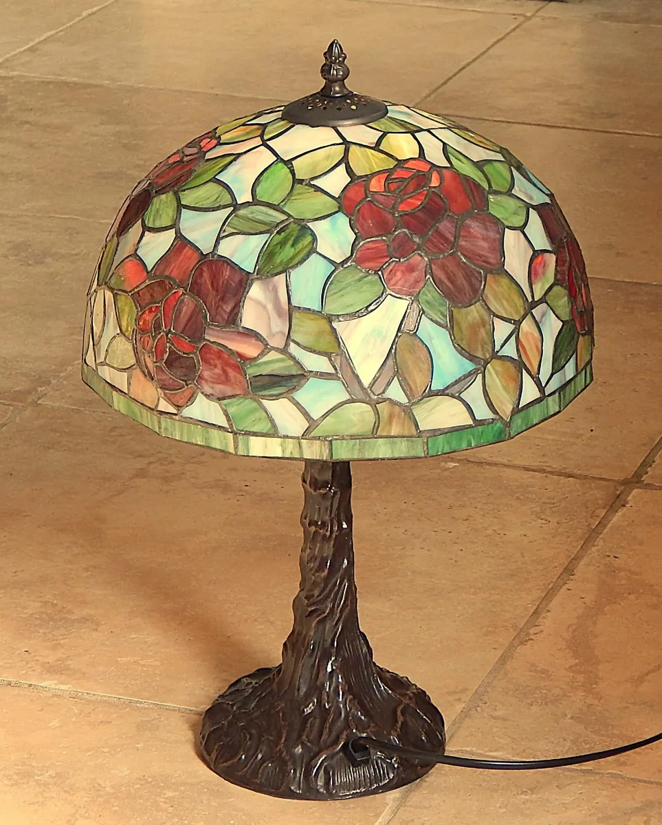 Tiffany Style Glass Table Lamp on Light Metal Base - Image 1
