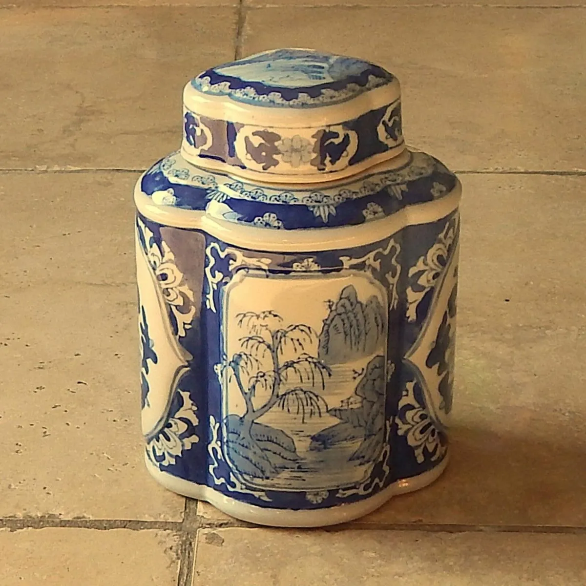 Vintage Oriental Hand Painted Ceramic Tea Caddy - Image 1