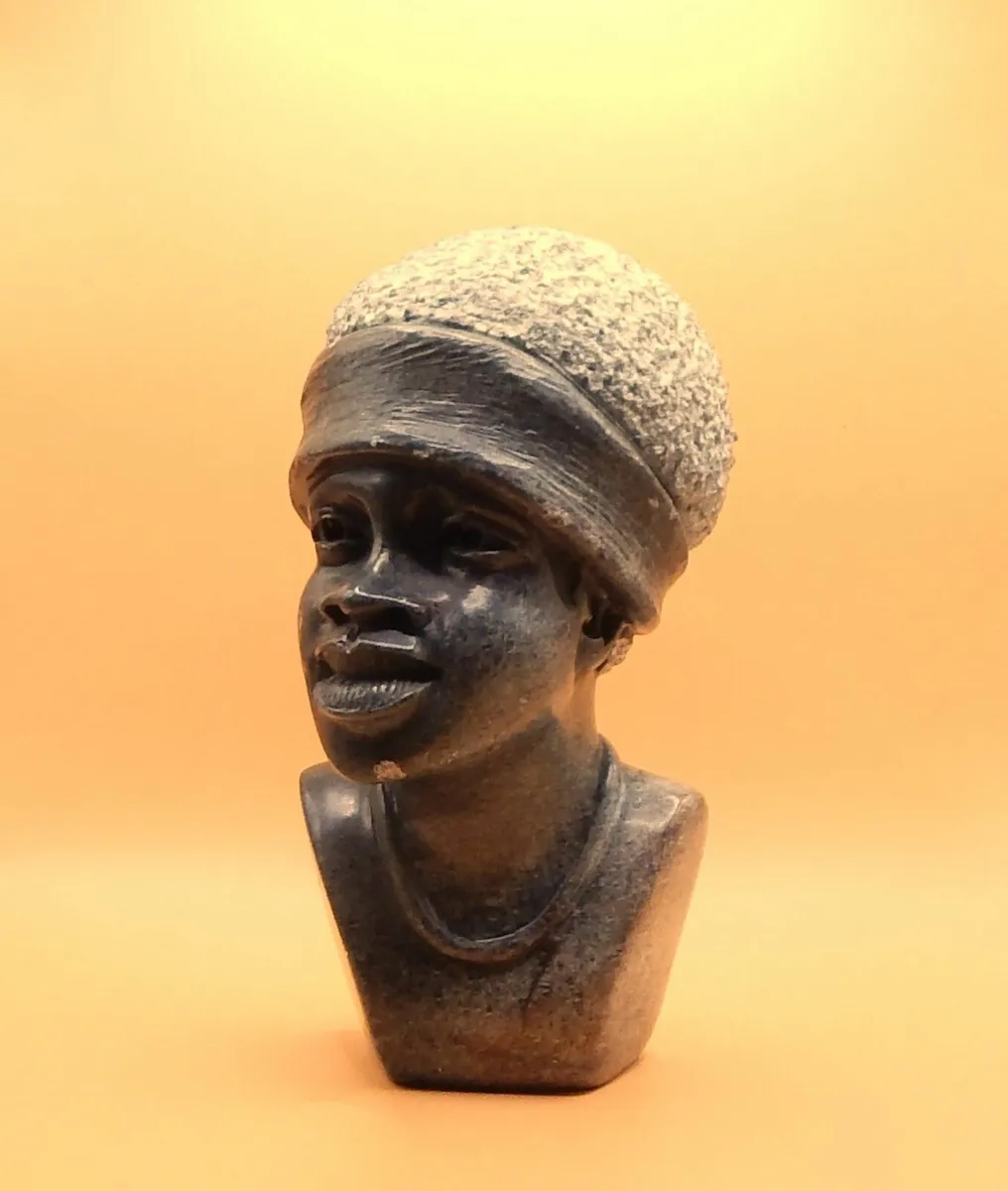 Small Carved African Soapstone Bust of Female - Image 1