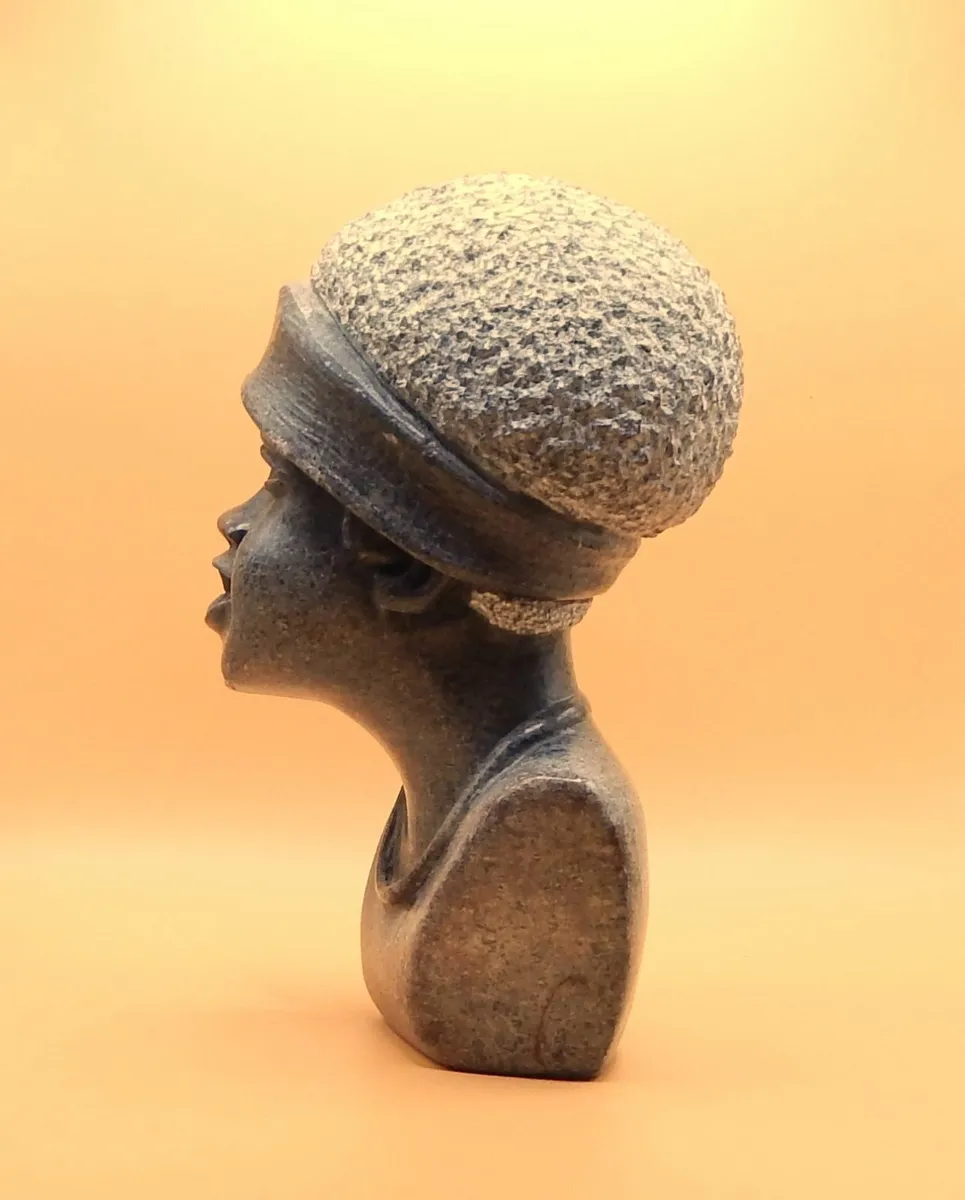 Small Carved African Soapstone Bust of Female - Image 2