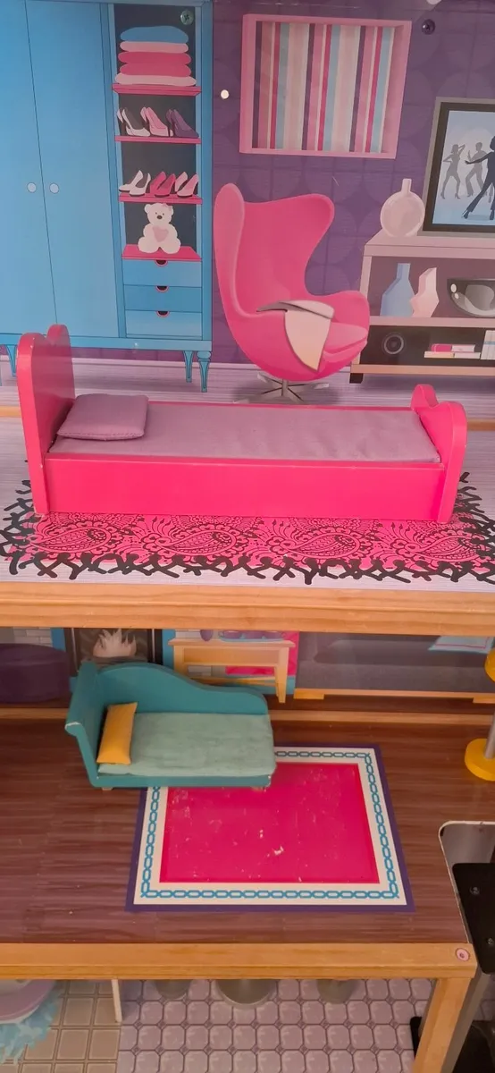 Wooden Pretend Play Dolls House with accessories - Image 4