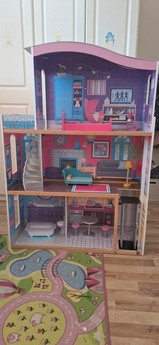 Wooden Pretend Play Dolls House with accessories - Image 1