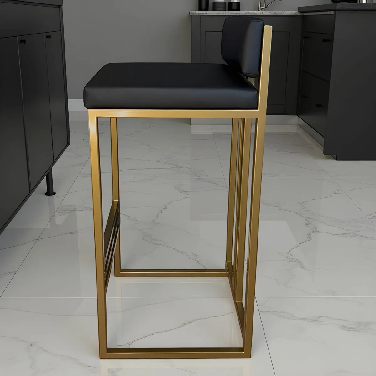 Luxury Irish Gold Bar Stool – Black Eco-Leather - Image 4