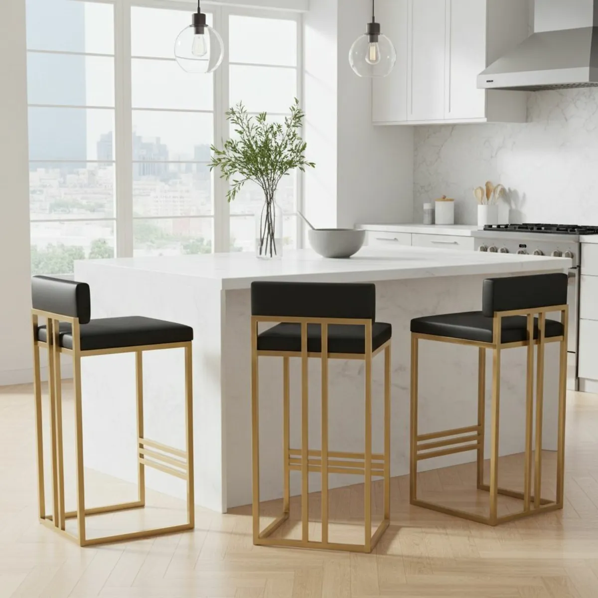 Luxury Irish Gold Bar Stool – Black Eco-Leather - Image 1