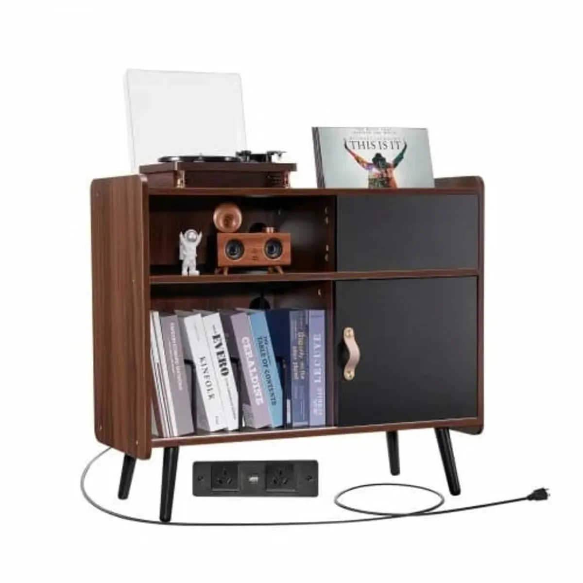 Record Player Stand with Power Outlet, Turntable S - Image 1