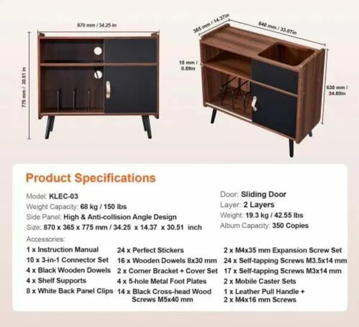 Record Player Stand with Power Outlet, Turntable S - Image 2