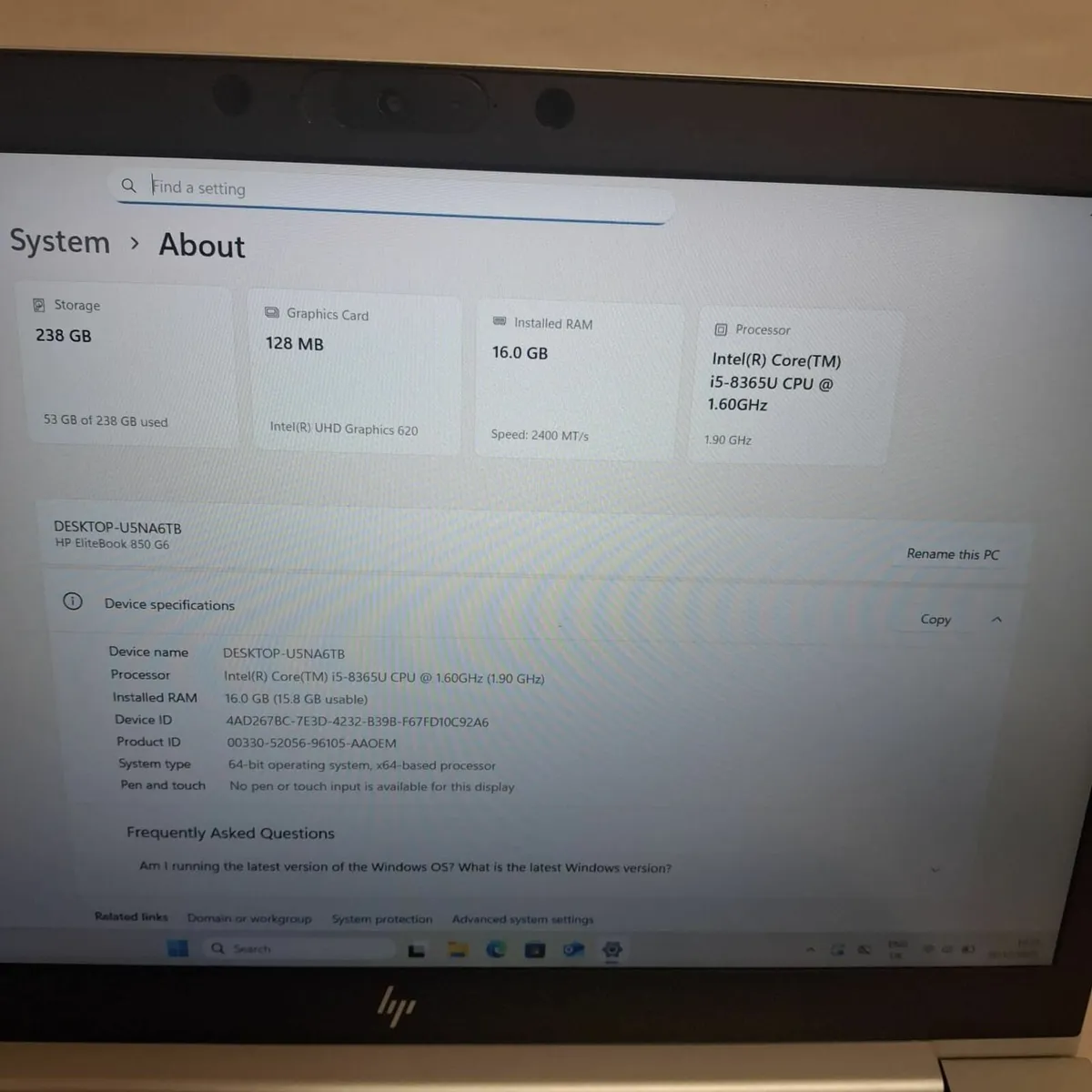 HP EliteBook 850 G6  i5 8th Gen | 16GB RAM | 256GB - Image 2